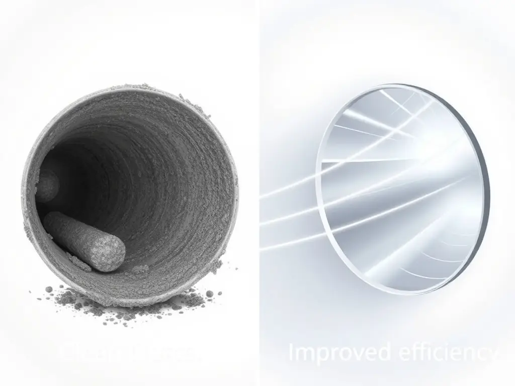 A before-and-after image showing a dirty, clogged duct versus a clean, well-maintained duct, highlighting the difference in air flow and efficiency.