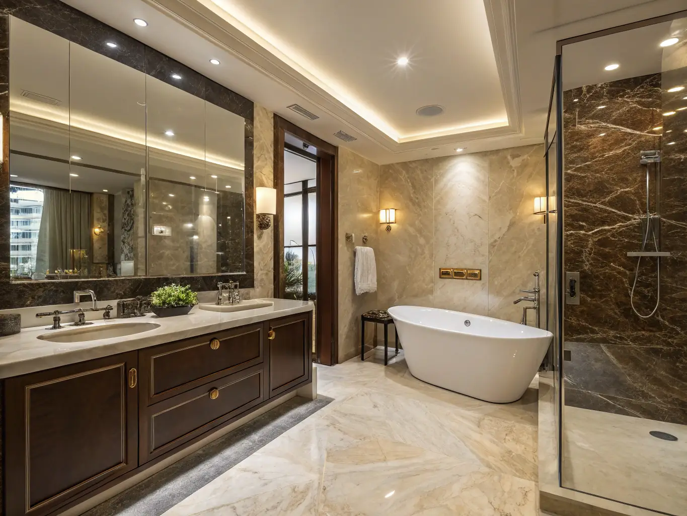 A luxury apartment showcasing modern plumbing and electrical systems, emphasizing the increased property value resulting from Technical Services Illustration V2's maintenance.