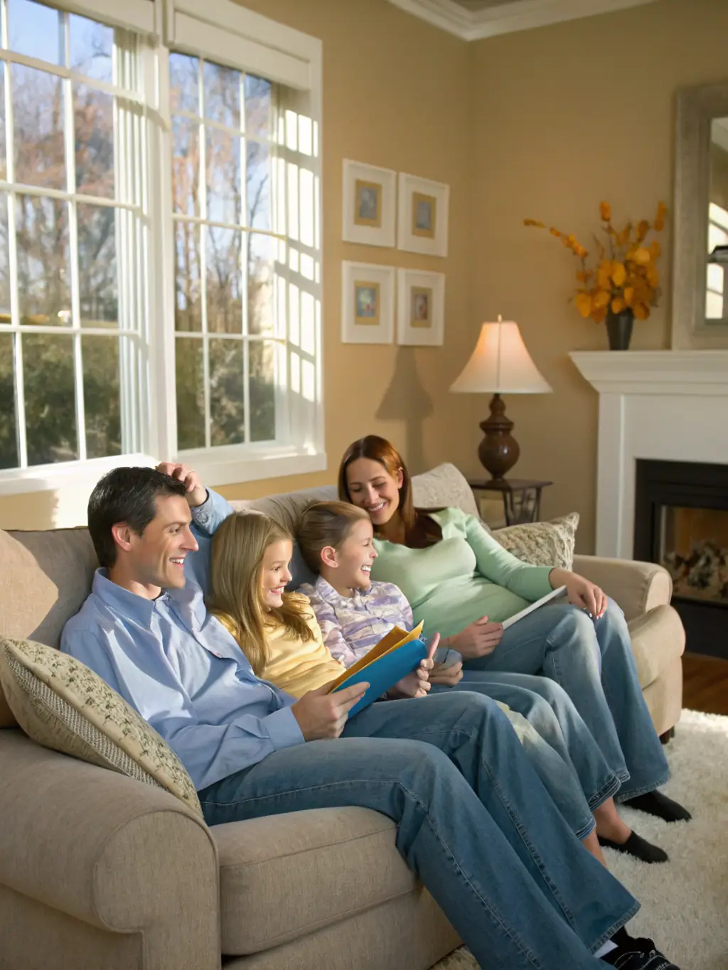 A happy family in a comfortable home environment, illustrating the overall benefits of a properly installed HVAC system.