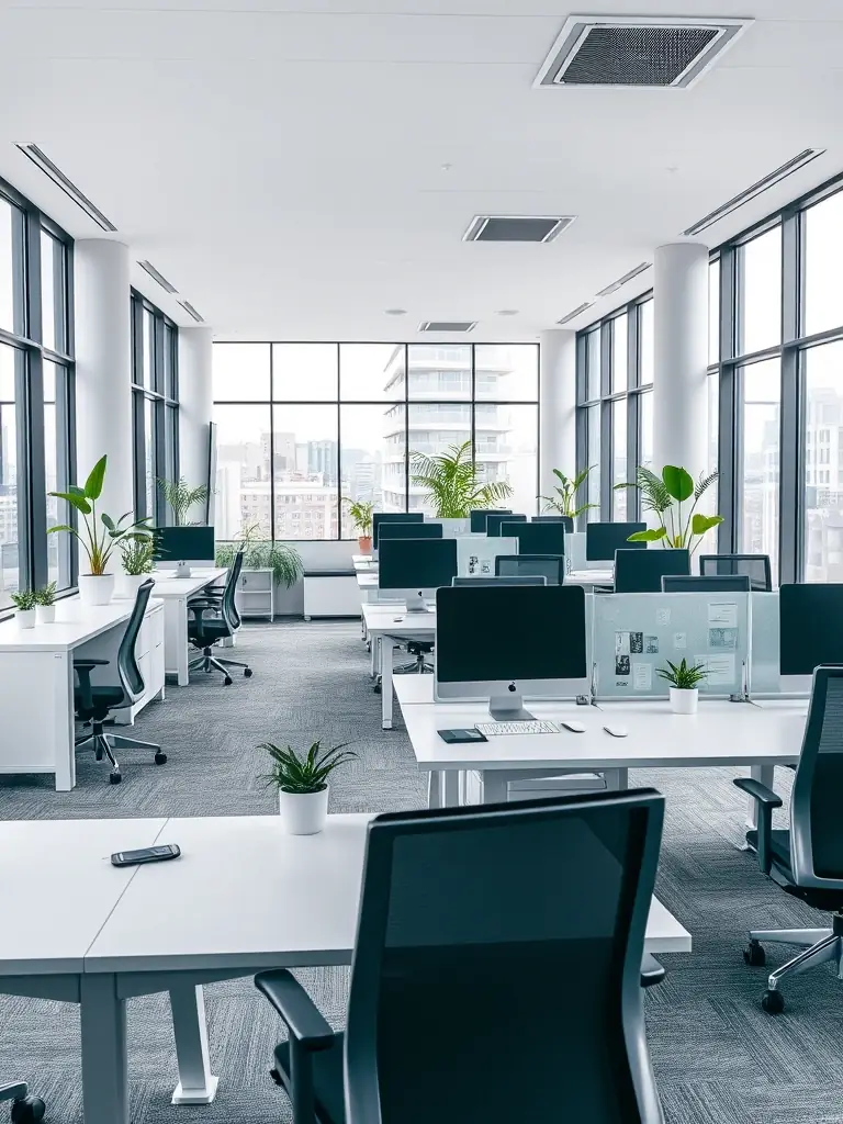 An image of a clean, well-maintained indoor environment with people working comfortably, emphasizing improved air quality.